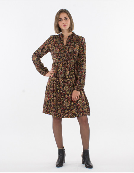 Polyester dress with lining and "golden india" print