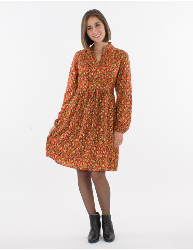 Polyester dress with lining and "golden india" print