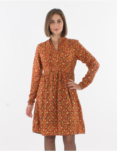 Polyester dress with lining and "golden india" print