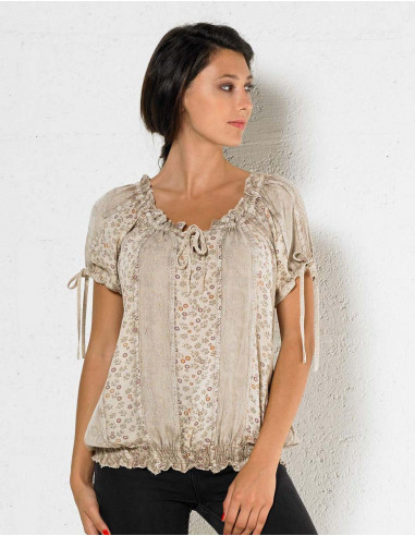 Rayon plain blouse with print sw
