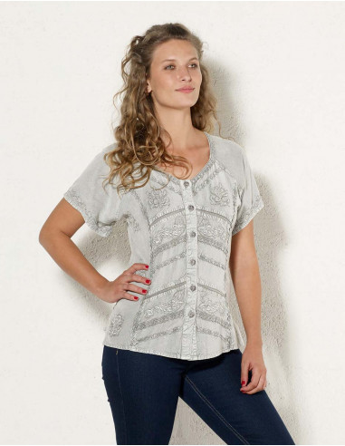 Embroidered sw viscose blouse with short sleeves