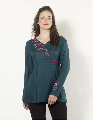 Rayon moss crepe embroidered blouse