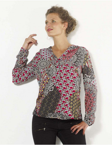 Rayon blouse with buttons and cameleon print