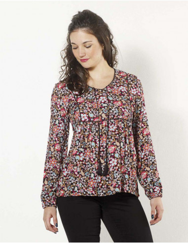 Rayon twill blouse with printemps print