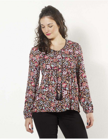 Rayon twill blouse with printemps print