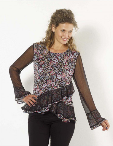 Polyester mousseline blouse with printemps print