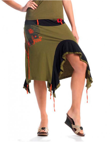 Mid-Long Printed Skirt with Front / Rear Slit