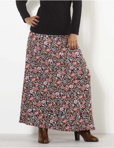 Rayon twill skirt with printemps print