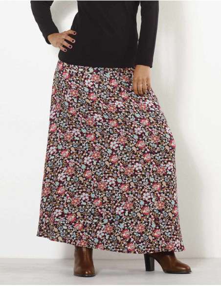 Rayon twill skirt with printemps print