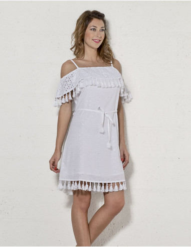 Robe Coton Brodee Doublee Avec Pompons