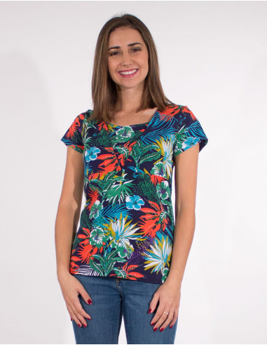 Tee-shirt 97% cotton 3% elastane short sleeves vegetal print