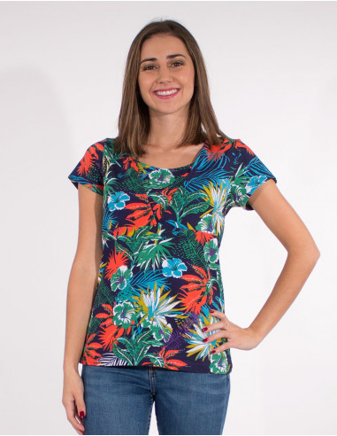 Tee-shirt 97% cotton 3% elastane short sleeves vegetal print