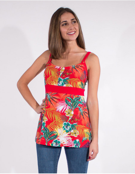 Tee shirt 97% cotton 3% elastane straps vegetal print