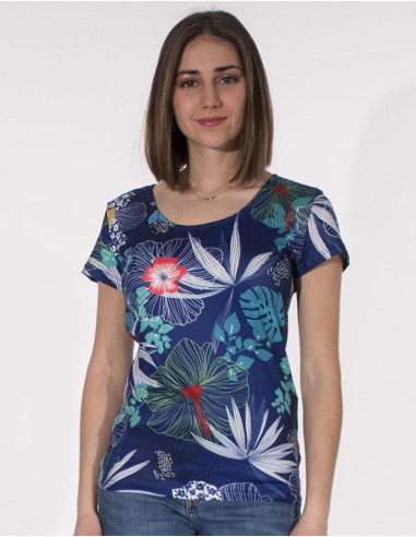 T-shirt 95% polyester 5% elastane printed hibiscus