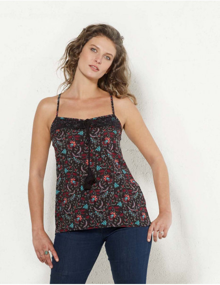 Top Viscose Dos Dentelle Imprime Antika