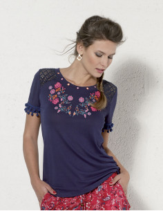 TShirt Dentelle Et Pompons