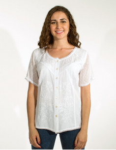 Embroidered sw viscose blouse with short sleeves 2