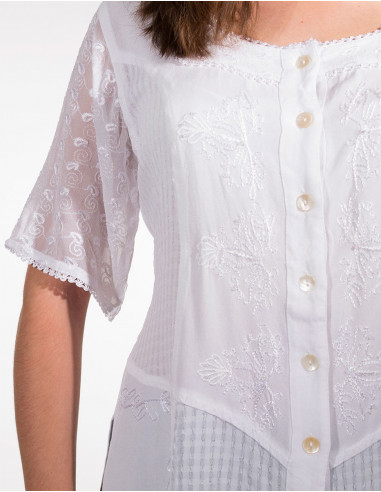 Embroidered sw viscose blouse with short sleeves