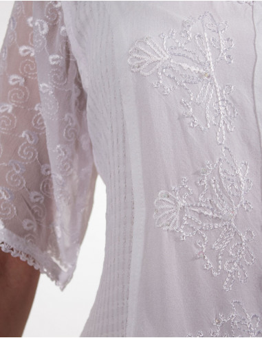 Embroidered sw viscose blouse with short sleeves