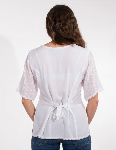 Embroidered sw viscose blouse with short sleeves