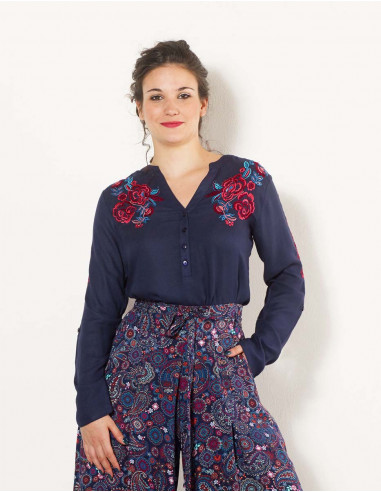 Rayon moss crepe embroidered blouse