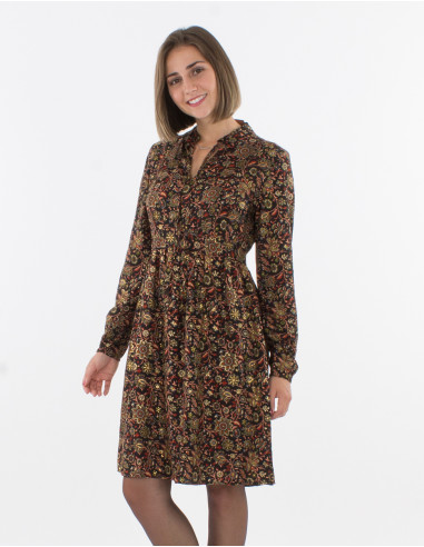 Polyester dress with lining and "golden india" print