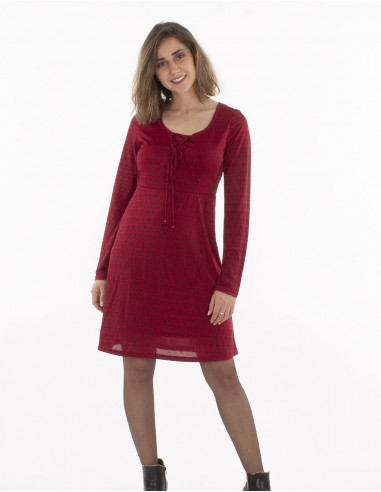 Knitted 95% polyester 5% elastane dress with "bambou" print
