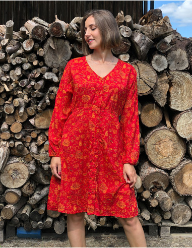 Robe Polyester Boutonnee Doublee Imprime