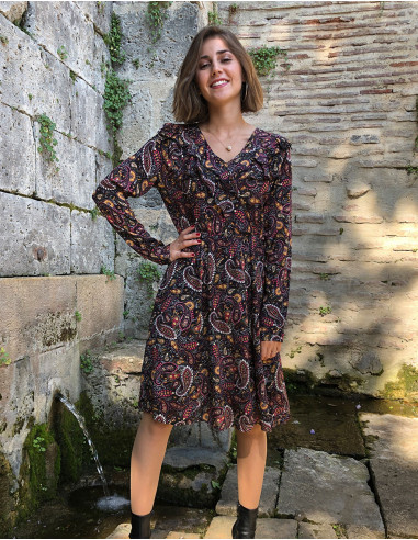 Rayon crepe dress with lining and "gaya" print