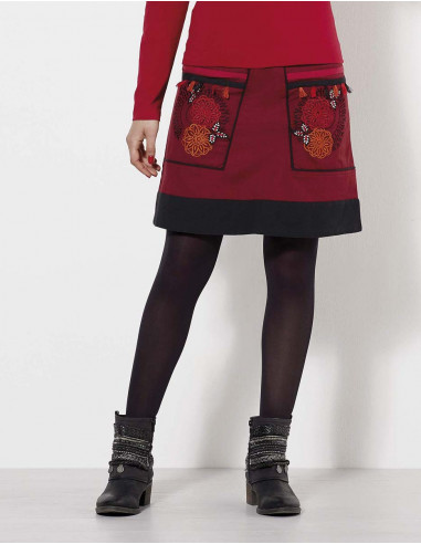 Cotton skirt with embroideries and pompoms