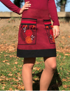 Cotton skirt with embroideries and pompoms