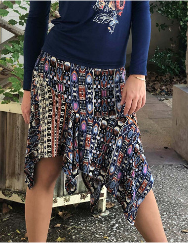 Jupe Crepe De Viscose Doublee Imprime