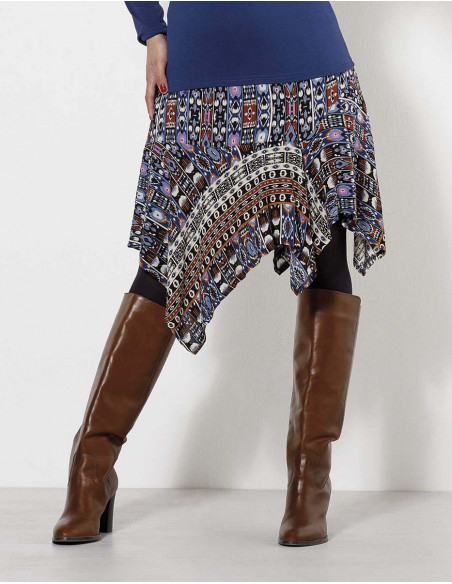 Jupe Crepe De Viscose Doublee Imprime