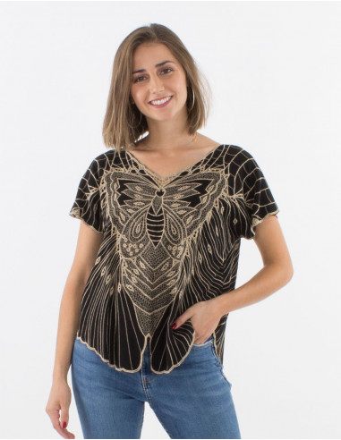 Butterfly embroidered viscose blouse