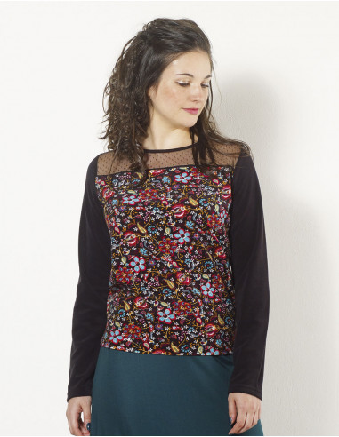 Knitted polyester pullover with printemps print