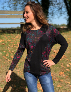 Knitted 74% rayon 21% polyester 5% elastane light pullover with laure patchs print