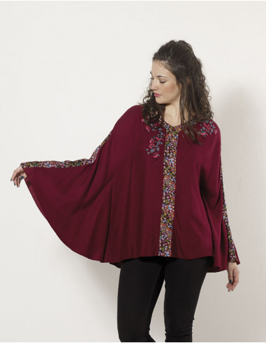 Rayon moss crepe embroidered poncho