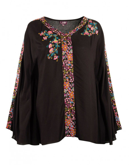 Rayon moss crepe embroidered poncho