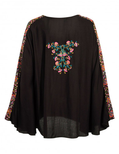 Rayon moss crepe embroidered poncho