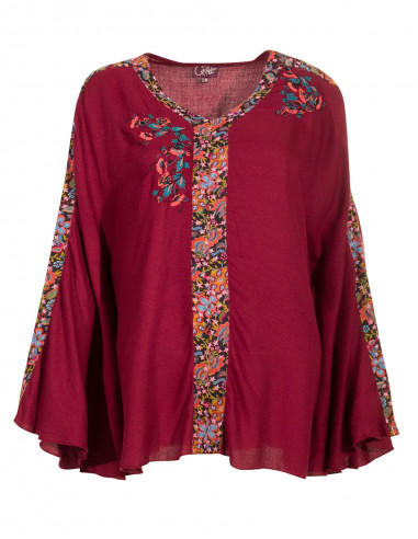 Rayon moss crepe embroidered poncho