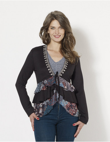 Knitted 95% polyester 5% elastane jacket with patchorient print