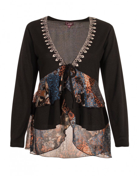 Knitted 95% polyester 5% elastane jacket with patchorient print