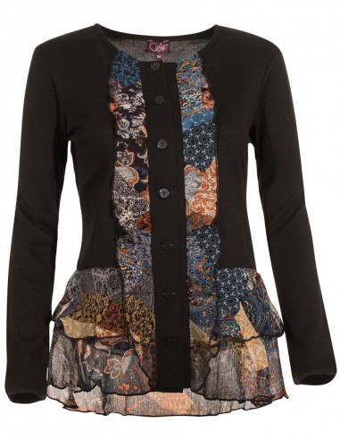 Knitted 95% polyester 5% elastane jacket with patchorient print