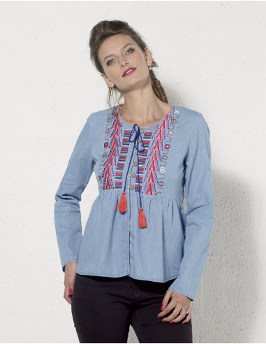 Veste Coton Jean Brode Manches Longues