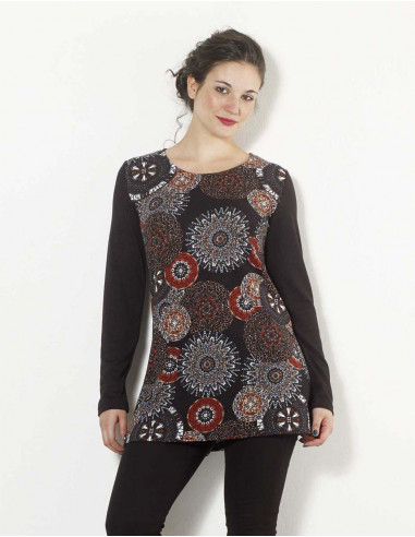 Knitted 95% polyester 5% elastane tunic with afro print
