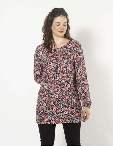 Rayon twill tunic with printemps print