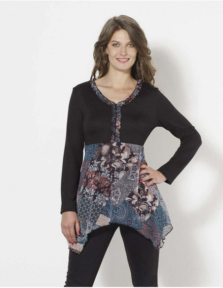 Knitted 95% polyester 5% elastane tunic with lining patchorient print