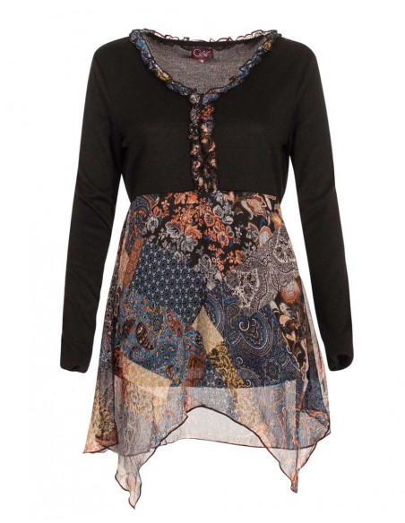 Knitted 95% polyester 5% elastane tunic with lining patchorient print