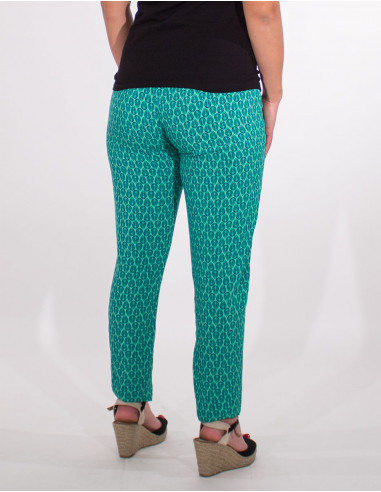 Peacock print viscose trousers