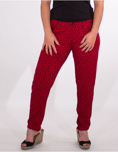 Peacock print viscose trousers